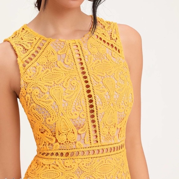 ๐๐๐ป๐๐ผ Lulu's Yellow Dream Life Lace Mini Bodycon Dress - Picture 4 of 9